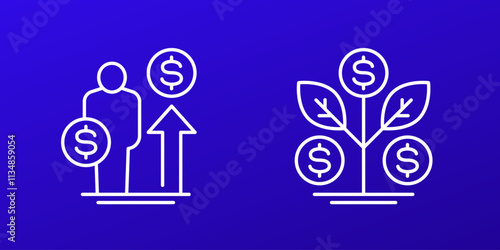 Passive income, money growing icons, line vector design