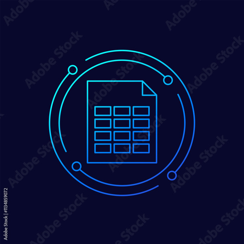 Spreadsheet file icon, linear design
