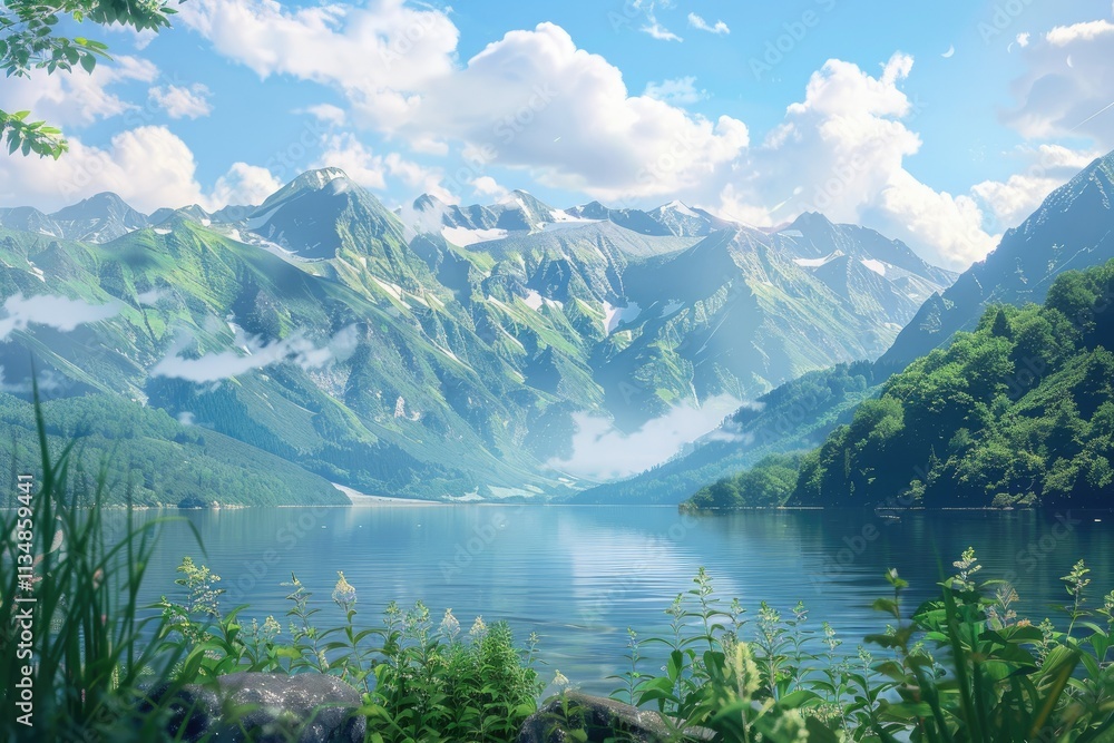 Clear Pixel Image of Beautiful Nature Landscape with Mountain View, Background Illustration Clear Pixel Image of Beautiful Nature Landscape with Mountain View, Background Illustration