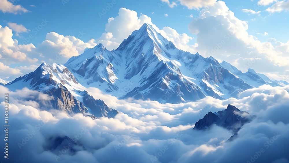 snow-capped mountain peak rising above the clouds. ai generative snow-capped mountain peak rising above the clouds. ai generative