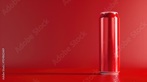 A can of soda on a vibrant red background. This image can be used for advertising, food and beverage promotions, or as a refreshing summer concept