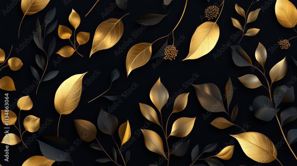 Golden and Black Leaves Pattern - Elegant gold and black leaves, luxury, nature, sophistication, texture. Golden and Black Leaves Pattern - Elegant gold and black leaves, luxury, nature, sophistication, texture.