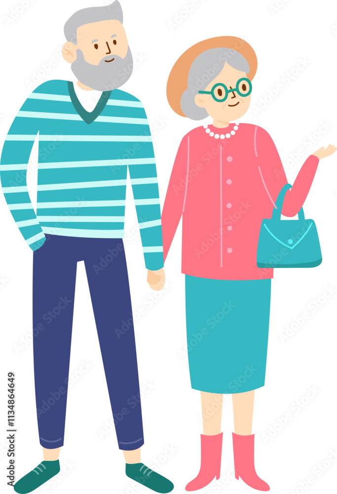 Happy retired couple holding hands while enjoying a leisurely walk, with the woman pointing out something interesting, radiating joy and togetherness in their active lifestyle Happy retired couple holding hands while enjoying a leisurely walk, with the woman pointing out something interesting, radiating joy and togetherness in their active lifestyle