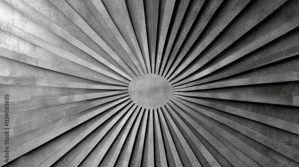 Obraz premium Grayscale Radial Lines Converging - Abstract grayscale image symbolizing convergence, unity, focus, growth, and perspective. A design ideal for backgrounds or textures.