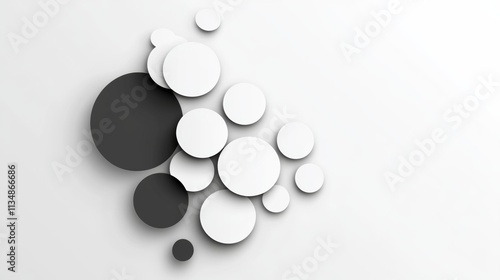 White background with black and white circles. The circles are of different sizes and are scattered all over the background. The image has a minimalist and abstract feel to it
