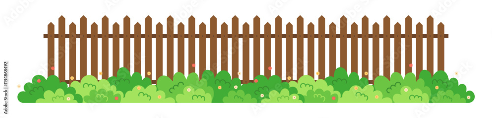 Obraz premium Wooden fence with bush isolated on white background