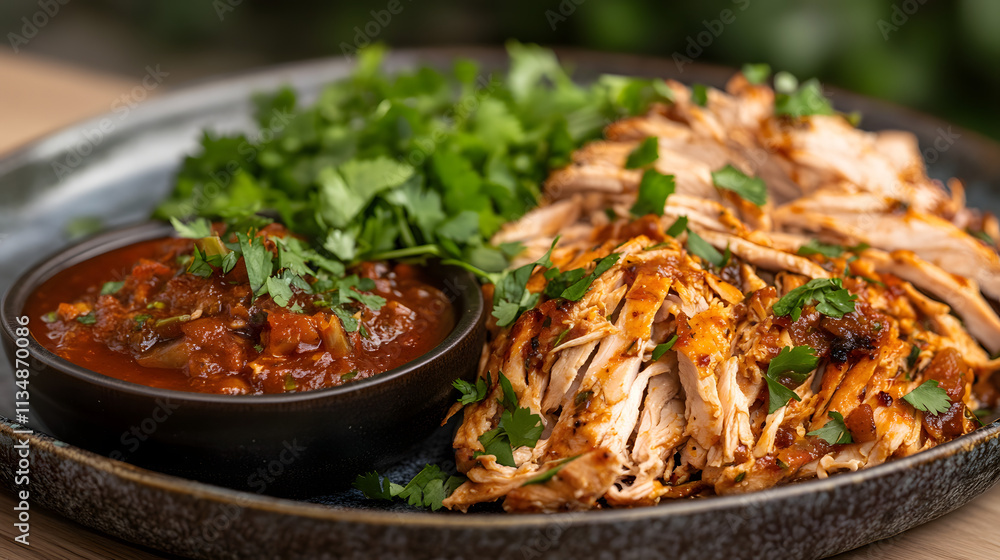 Elegant Plate with Two Styles of Shredded Chicken Designed for Culinary Inspiration and Meal Prep Versatility Elegant Plate with Two Styles of Shredded Chicken Designed for Culinary Inspiration and Meal Prep Versatility