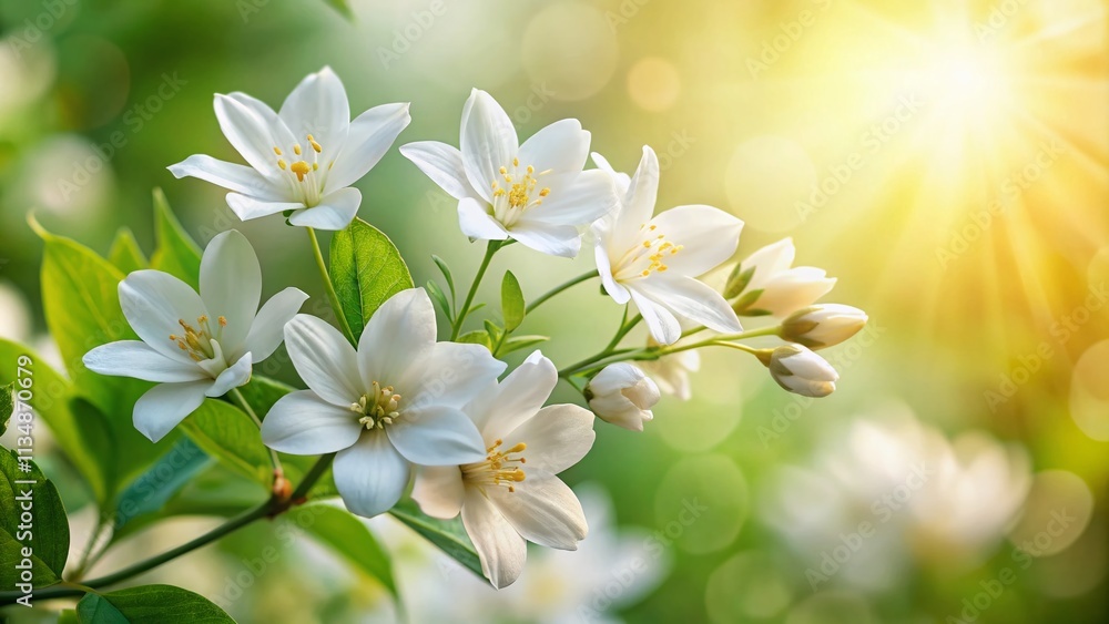 Delicate White Flowers with Green Leaves on a Soft Neutral Background for Tranquil and Serene Home Decor, Perfect for Nature Lovers and Floral Enthusiasts Delicate White Flowers with Green Leaves on a Soft Neutral Background for Tranquil and Serene Home Decor, Perfect for Nature Lovers and Floral Enthusiasts
