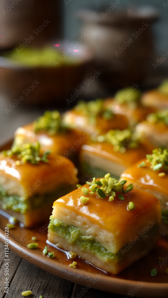 Delicious Golden Baklava with Pistachios
