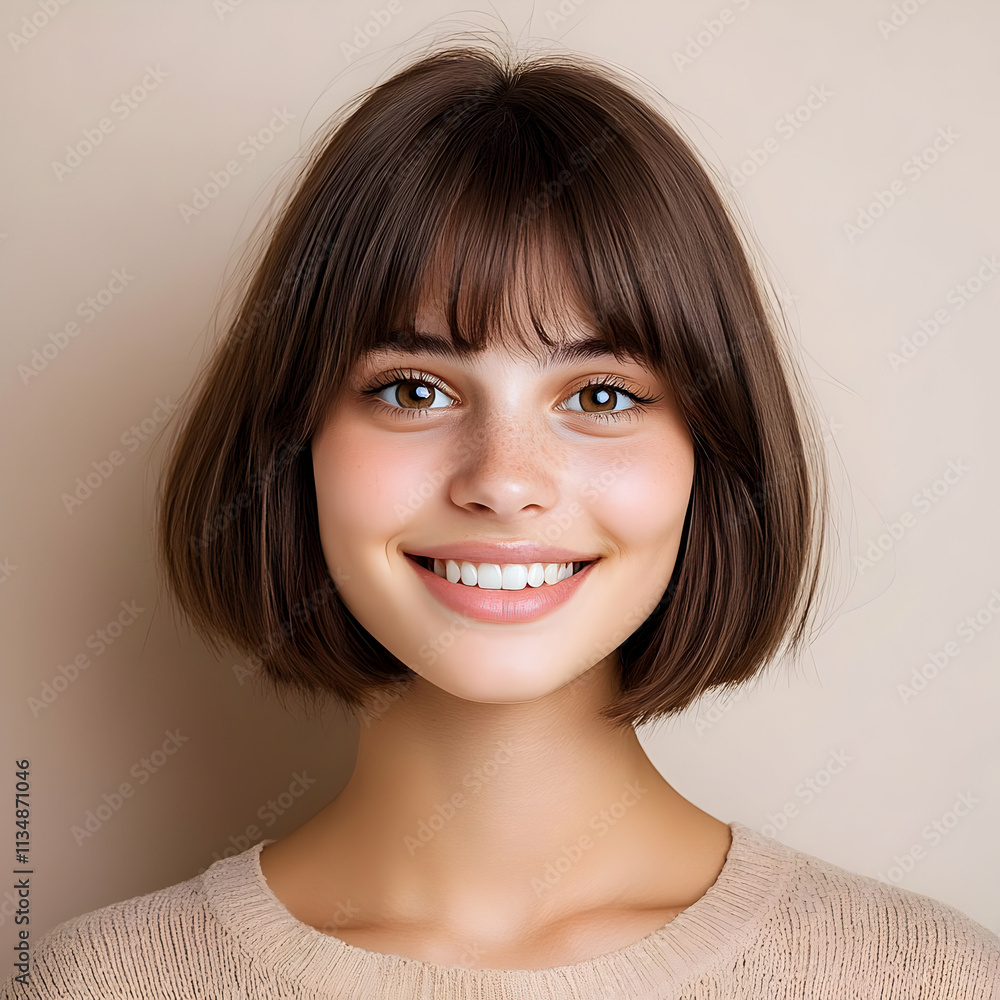 Smiling Woman, Bob Haircut Illustration Smiling Woman, Bob Haircut Illustration