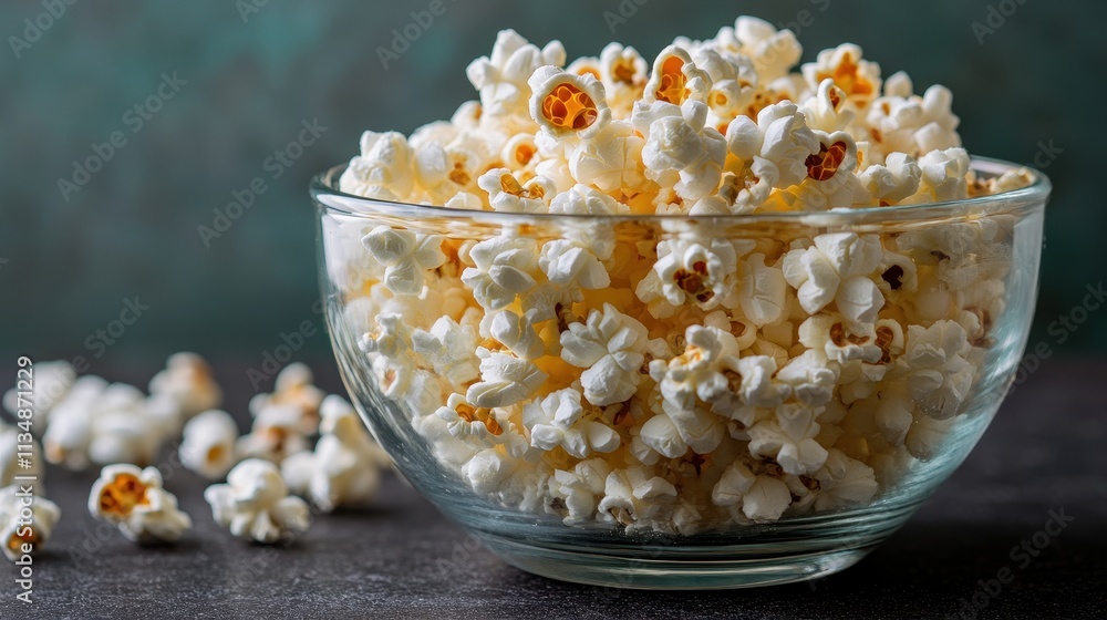 Close-Up of Richly Detailed Caramel Popcorn in a Glass Bowl Close-Up of Richly Detailed Caramel Popcorn in a Glass Bowl