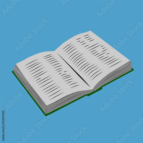 Vector illustration of an open book with visible pages, ideal for concepts related to reading, education, knowledge, and literature, presented in a minimal and clean style.