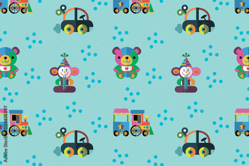 Fototapeta premium Seamless pattern. Children toys. Background. Illustration. Flyer background design, advertising background, fabric, clothes, texture, textile pattern