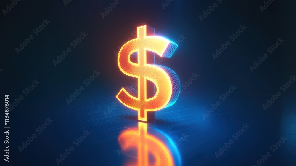 Bright Neon Dollar Sign Glowing Against Dark Background Bright Neon Dollar Sign Glowing Against Dark Background