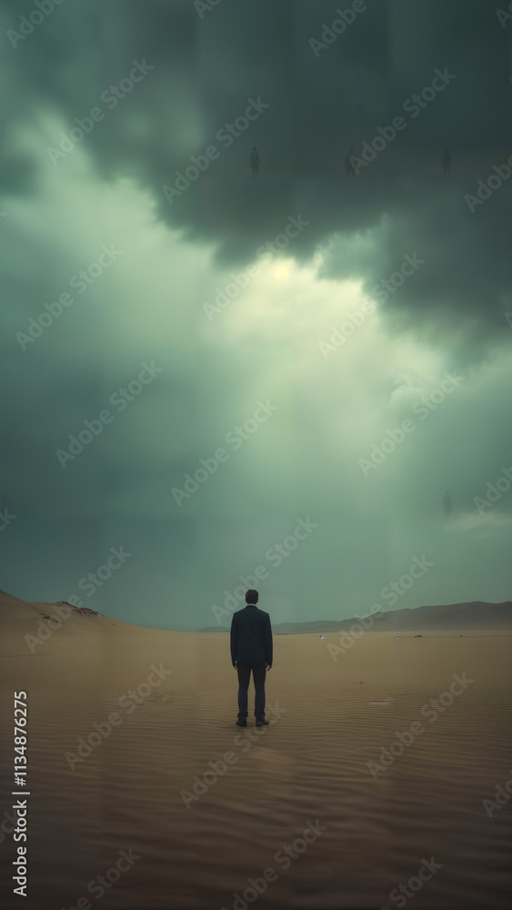 Figure in a Desert Under Stormy Sky Figure in a Desert Under Stormy Sky