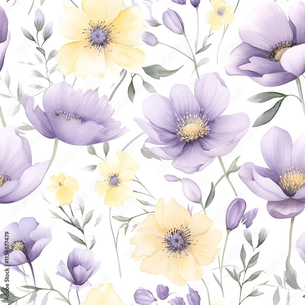 there are many purple and yellow flowers on a white background there are many purple and yellow flowers on a white background