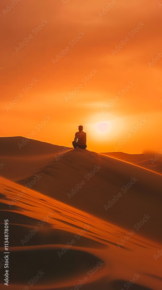 arafed man sitting on a sand dune in the desert at sunset arafed man sitting on a sand dune in the desert at sunset