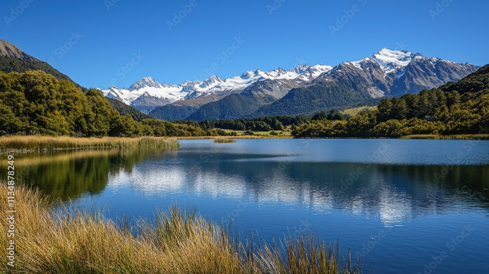 Breathtaking mountain landscape reflected in tranquil lake new zealand nature photography Breathtaking mountain landscape reflected in tranquil lake new zealand nature photography