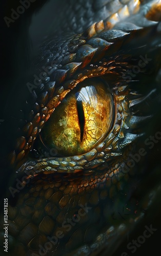 there is a close up of a dragon eye with a yellow eye