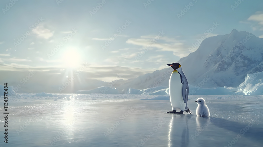 Obraz premium Emperor Penguin with Chick in Antarctica