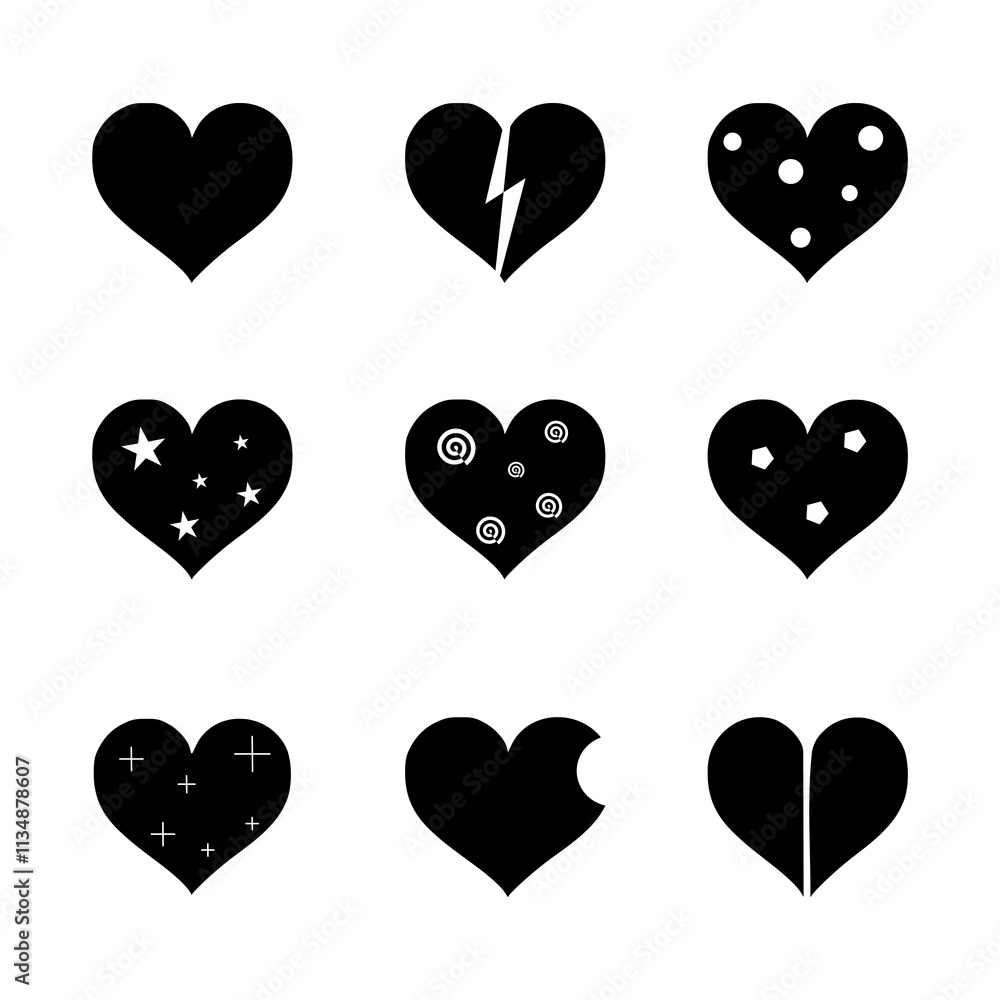 Heart shape vector icon set. valentine's day. Heart silhouette icon set illustration. Heart shape vector icon set. valentine's day. Heart silhouette icon set illustration.
