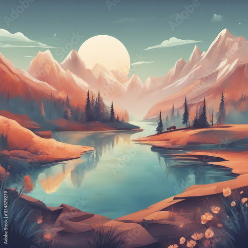 beautiful natural scenery background illustration