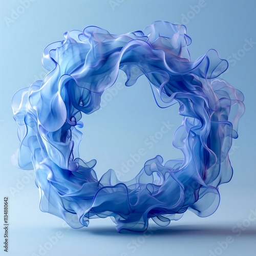 Blue circle ring smoke line shape on white background, Isolated on pastel background. Generative AI