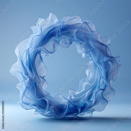 Blue circle ring smoke line shape on white background, Isolated on pastel background. Generative AI