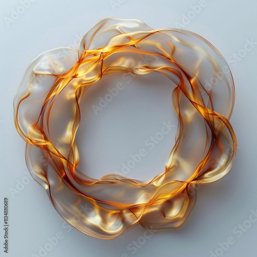 Gold circle ring smoke line shape on white background, Isolated on pastel background. Generative AI