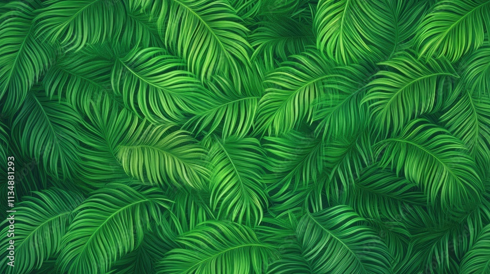 Naklejka premium Tropical green fern leaf texture creating a lush nature background ideal for organic themes and design projects.
