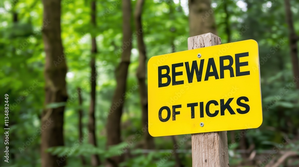 Caution Sign for Ticks in Nature Caution Sign for Ticks in Nature