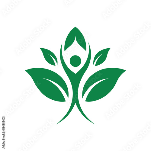 Vibrant Green Logo of a Healthy Human Figure Surrounded by Leaves