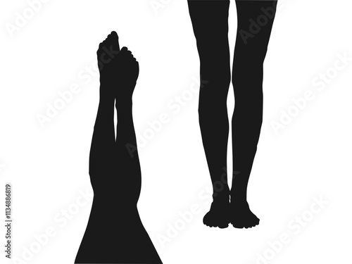 Collection of silhouettes of beautiful female legs. Women's legs in different positions. Vector illustration. Flat icons for logo, symbol, label and sticker. Isolated on white background.