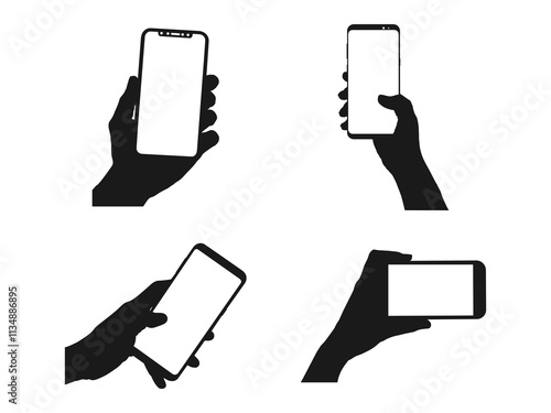 Mobile phone icon. Mobile phone in hand. Hand holding smartphone. mobile cellular phone flat vector illustration. Flat icons for logo, symbol, label, and sticker. Isolated on a white background.