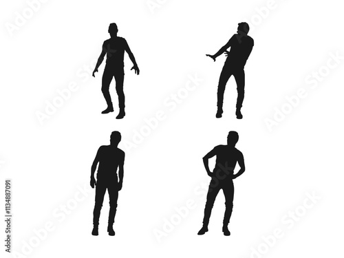 Silhouettes of scared people. Panic attack black silhouette vector illustrations. Scared young man silhouette vector. Flat icons for logo, symbol, label, and sticker. Isolated on a white background.