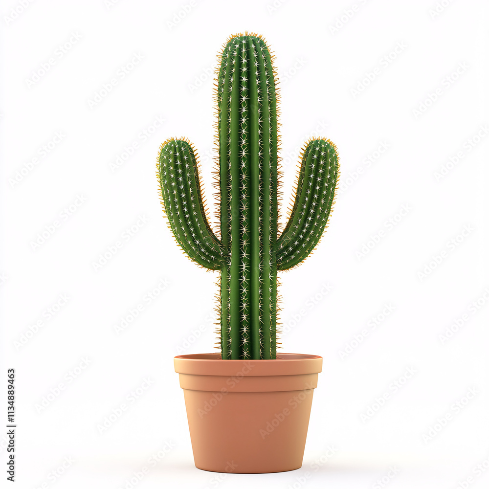 A vibrant cactus in a terracotta pot, set against a white background for a clean aesthetic A vibrant cactus in a terracotta pot, set against a white background for a clean aesthetic