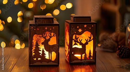 two wooden lanterns 