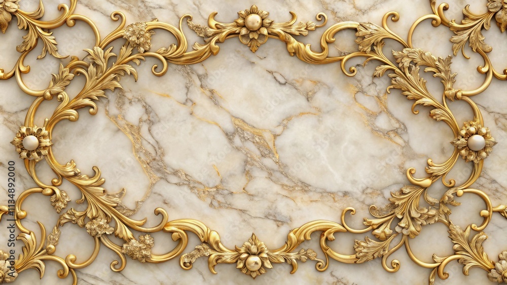 Ornate Golden Frame on a Marble Surface, Perfect for Elegant Design Projects Ornate Golden Frame on a Marble Surface, Perfect for Elegant Design Projects