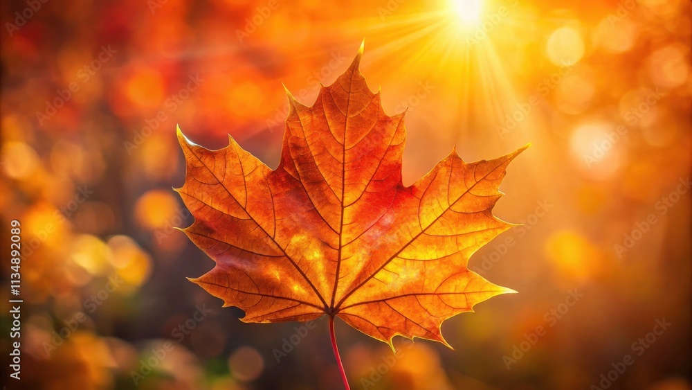 A single autumn leaf illuminated by warm sunlight, showcasing the intricate veins and delicate texture against a blurred backdrop of golden hues. A single autumn leaf illuminated by warm sunlight, showcasing the intricate veins and delicate texture against a blurred backdrop of golden hues.
