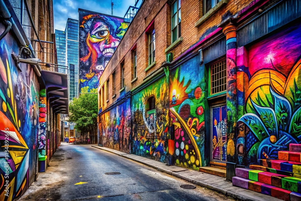 Fototapeta premium Dynamic Candid Photography of Creative Throw-out Mark Symbols in Urban Environment, Showcasing Bold Colors and Unique Designs for Modern Digital Communication