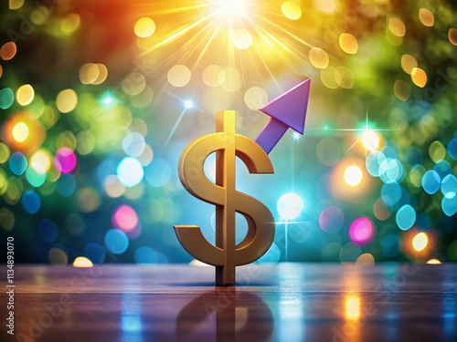 Dynamic Dollar Symbol Soaring with Arrow in Bokeh Background to Illustrate Financial Growth and Success, Perfect for Business and Economic Themes