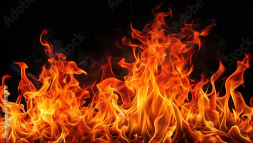 A close-up shot of vibrant red and orange flames against a black background, intense, heat, burning, hot, wildfire, inferno