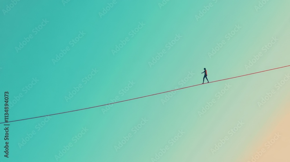 Person walking tightrope, balancing act. Person walking tightrope, balancing act.