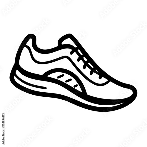 Sporty running shoes outline sketch for weightlifting and fitness concept