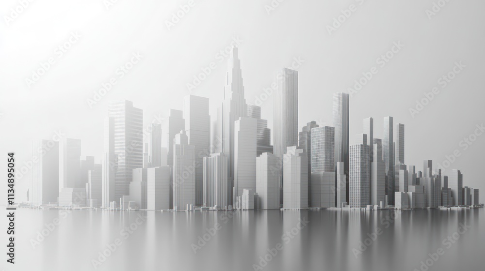 Monochromatic Cityscape: A Minimalist Architectural Rendering of a Modern Metropolis Monochromatic Cityscape: A Minimalist Architectural Rendering of a Modern Metropolis
