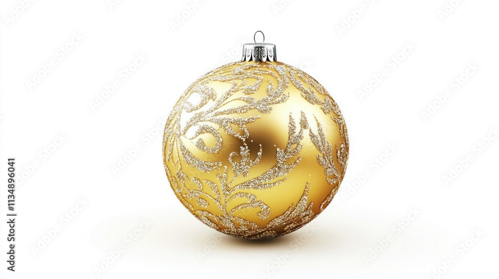 Luxury golden Christmas ball with silver glitter and delicate embossed textures, isolated on a white background. Vector art of a 3D ornament. Luxury golden Christmas ball with silver glitter and delicate embossed textures, isolated on a white background. Vector art of a 3D ornament.