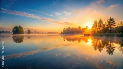 Wallpaper Mural Misty morning sunrise over a serene lake , mist, fog, dawn, tranquil, peaceful, nature, landscape, reflection, calm, serene Torontodigital.ca