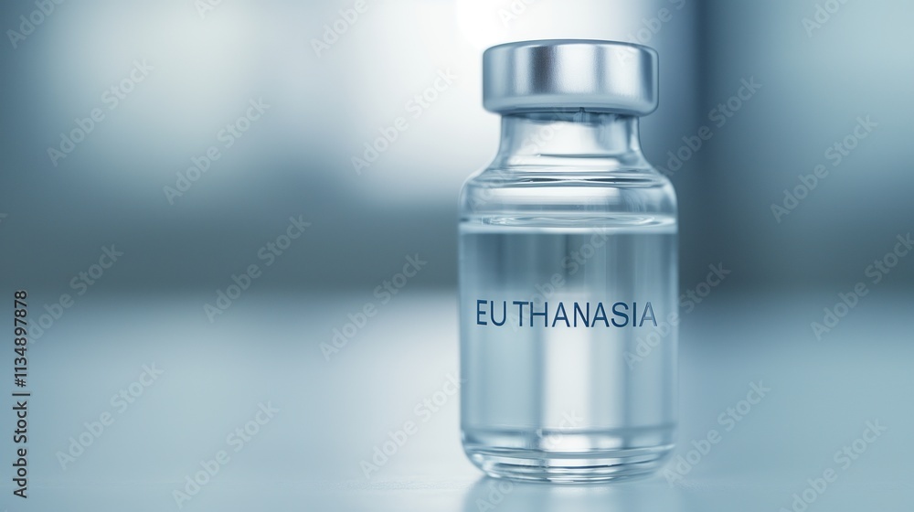 Vial with the word euthanasia on it. Vial with the word euthanasia on it.