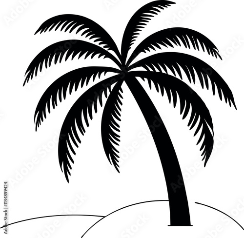 Simple Black Silhouette of a Palm Tree on a Sandy Island