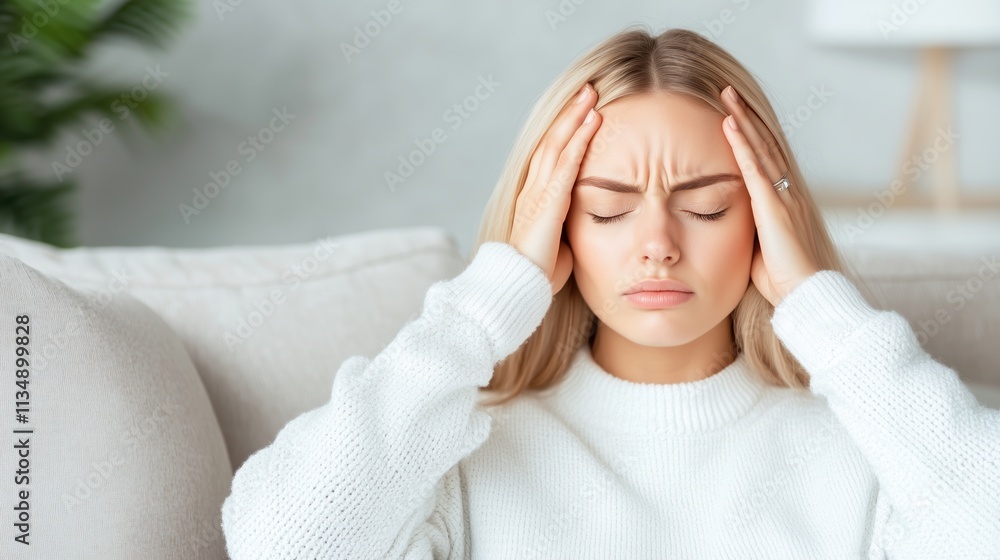 Woman with Headache at Home
